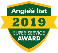 A badge that says angie 's list 2 0 1 9 super service award.